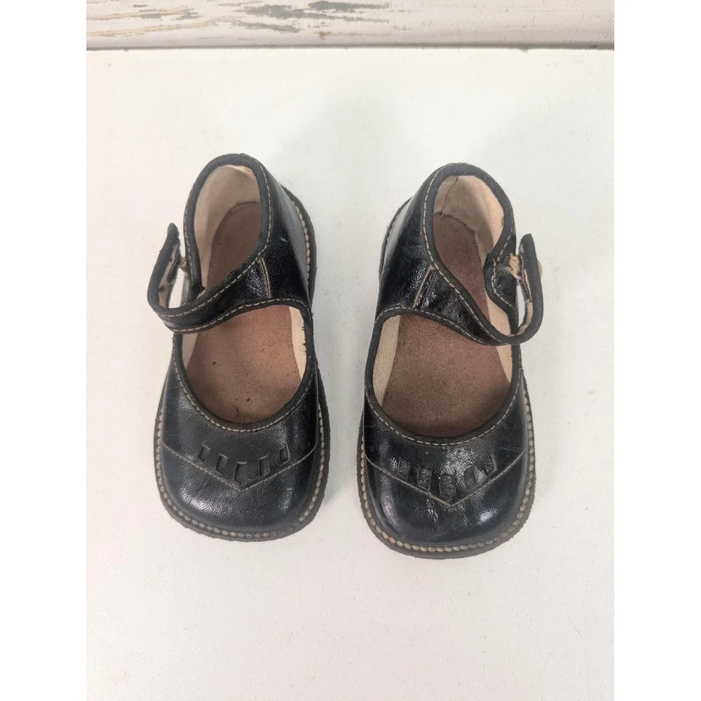 Vintage Black Leather Toddler Mary Jane Shoes Ankle Strap Kids Dress Shoes‎
